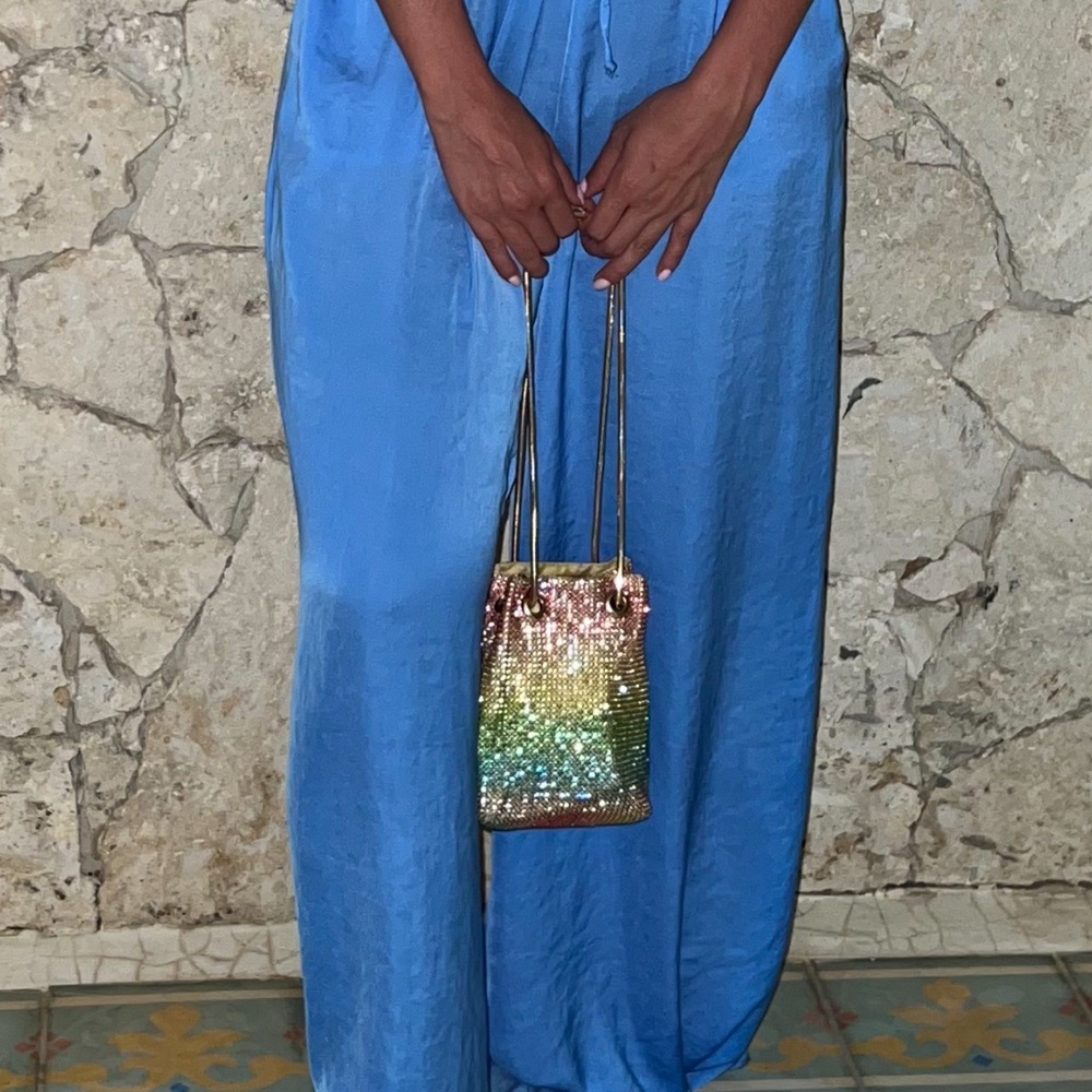 Multicolor Drawstring Crystal Beaded Bag - image 7